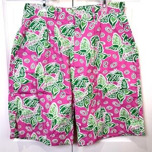 Vintage Lilly Pulitzer Butterfly Garden Pink Green Bermuda Shorts Size 14